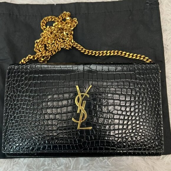 Saint Laurent wallet on chain in croc-embossed calf leather black - Picture 1 of 14